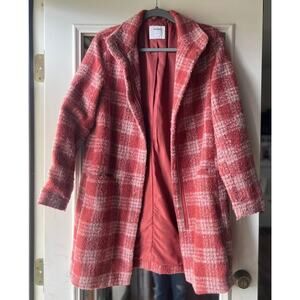 Old Navy Funnel-Neck Red Plaid Coat for Women Size XS Used Peacoat
